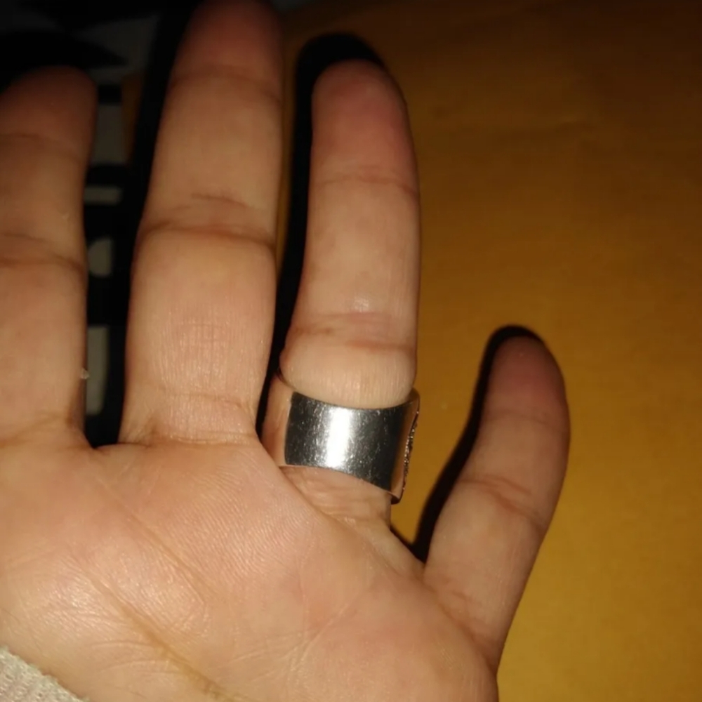 Big Vintage Sterling & Marcasite Ring, multi Row of Black&whi Diamond  Wide Band - Picture 10 of 10